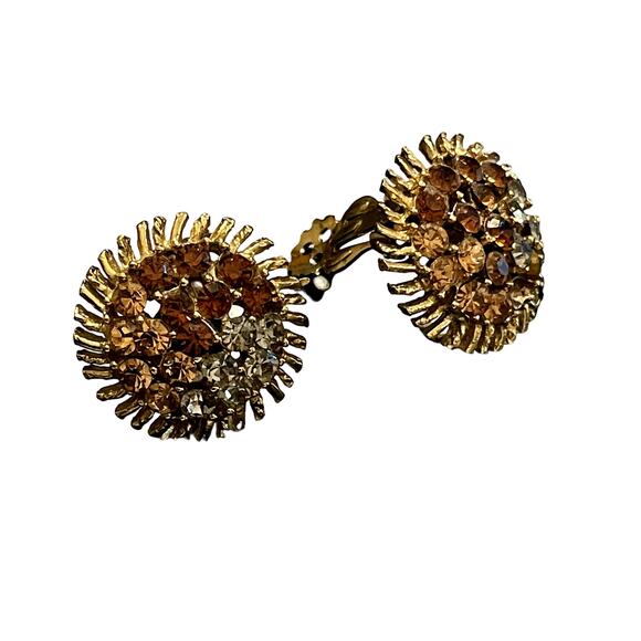 Vintage Gold Tone Rhinestone Clip on Earrings - Picture 3 of 6